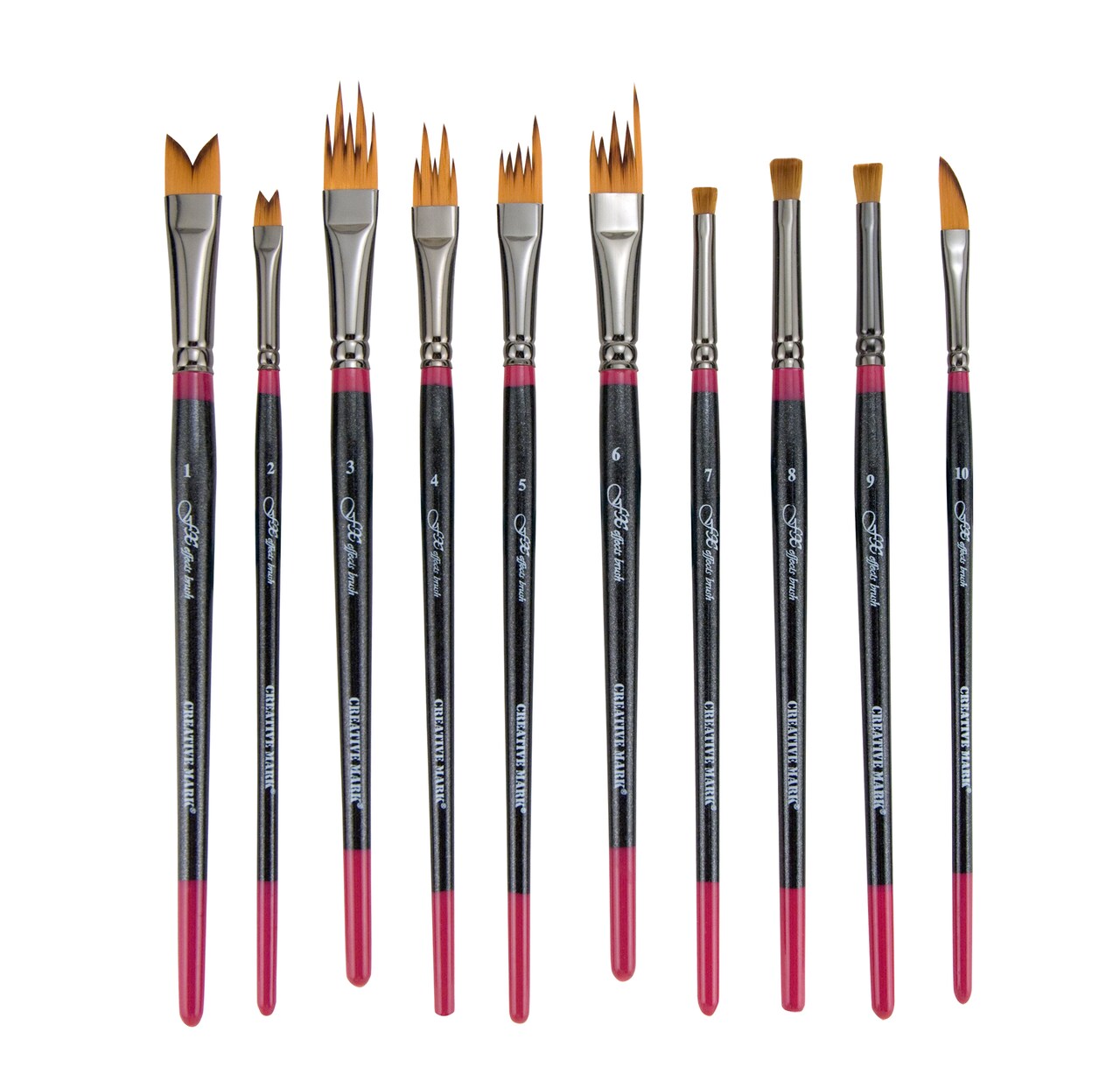 Creative Mark FX Effects Taklon Paint Brushes, Set of 10 - Watercolor, Acrylics & Oil Paint - Soft, Resilient Brush Styles: Multi-Liner, Ribbon, Angular, Dabber, Dagger - w/ Resealable Vinyl Pouch